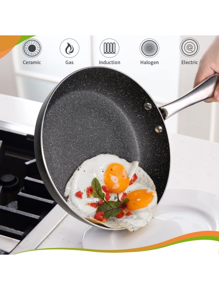 9.5 Inch Nonstick Frying Pan Non Stick Skillet with Stainless Steel Handle Omelet Chef’s Pan with Granite Coating-PFOA Free Oven & Dishwasher Safe Black - B6USZ3VXF