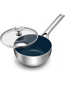 Blue Diamond Cookware Tri-Ply Stainless Steel Ceramic Nonstick 1.27QT Chef Saute Pan with Lid PFAS-Free Multi Clad Induction Dishwasher Safe Oven Safe Silver - BQY80N1PF