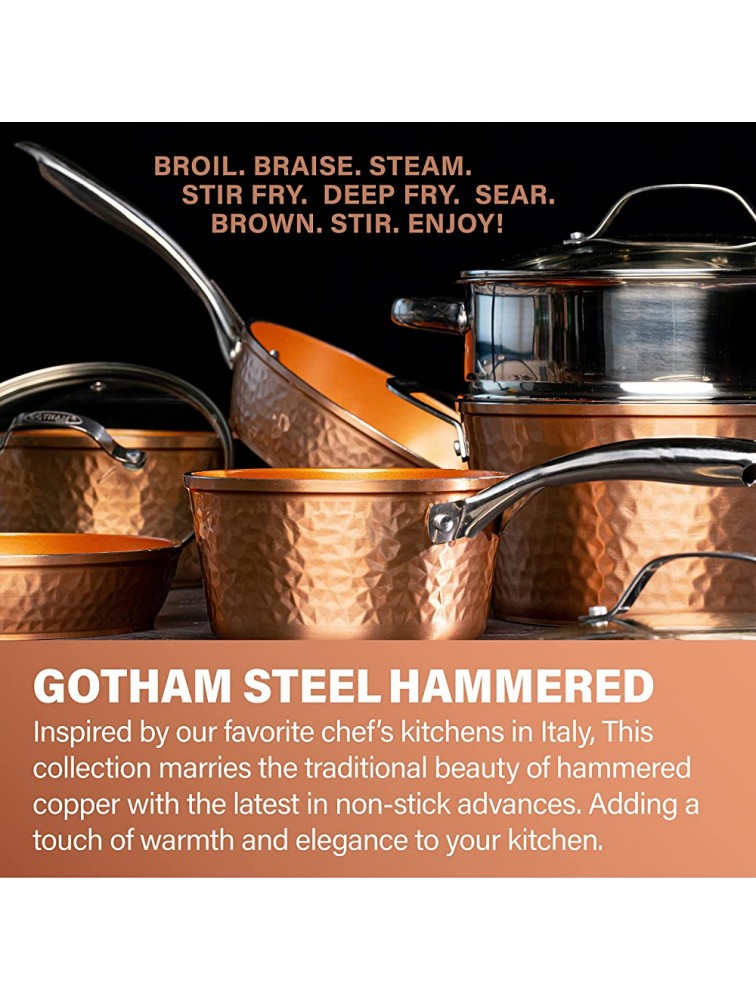 Gotham Steel Hammered Copper Collection – 10” Nonstick Fry Pan with Lid Premium Cookware Aluminum Composition with Induction Plate for Even Heating Dishwasher & Oven Safe - B79338KJE