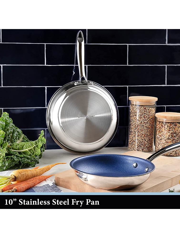 Granitestone Stainless Steel Nonstick 10” Frying Pan Tri-Ply Base Stainless Steel Fry Pan with Nonstick Mineral Coating 100% PFOA Free Cool Touch Handles Induction Oven & Dishwasher Safe… - BZL6W11HC
