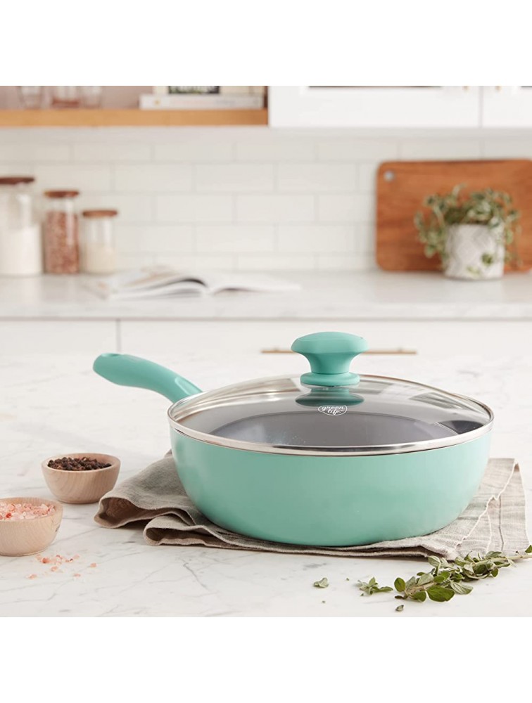 GreenLife Soft Grip Diamond Healthy Ceramic Nonstick 3QT Chef Saute Pan with Lid PFAS-Free Dishwasher Safe Turquoise - B2811919Y