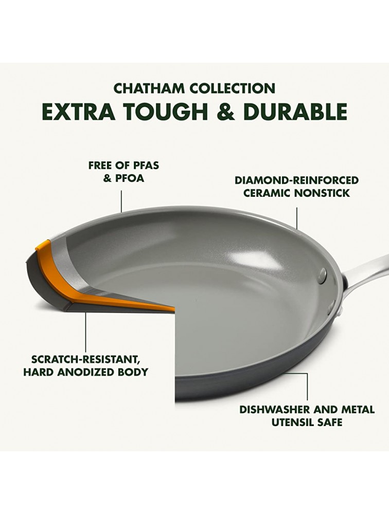 GreenPan Chatham Hard Anodized Healthy Ceramic Nonstick 11 Everyday Frying Pan Skillet with 2 Handles and Lid PFAS-Free Dishwasher Safe Oven Safe Gray - B7J131AND