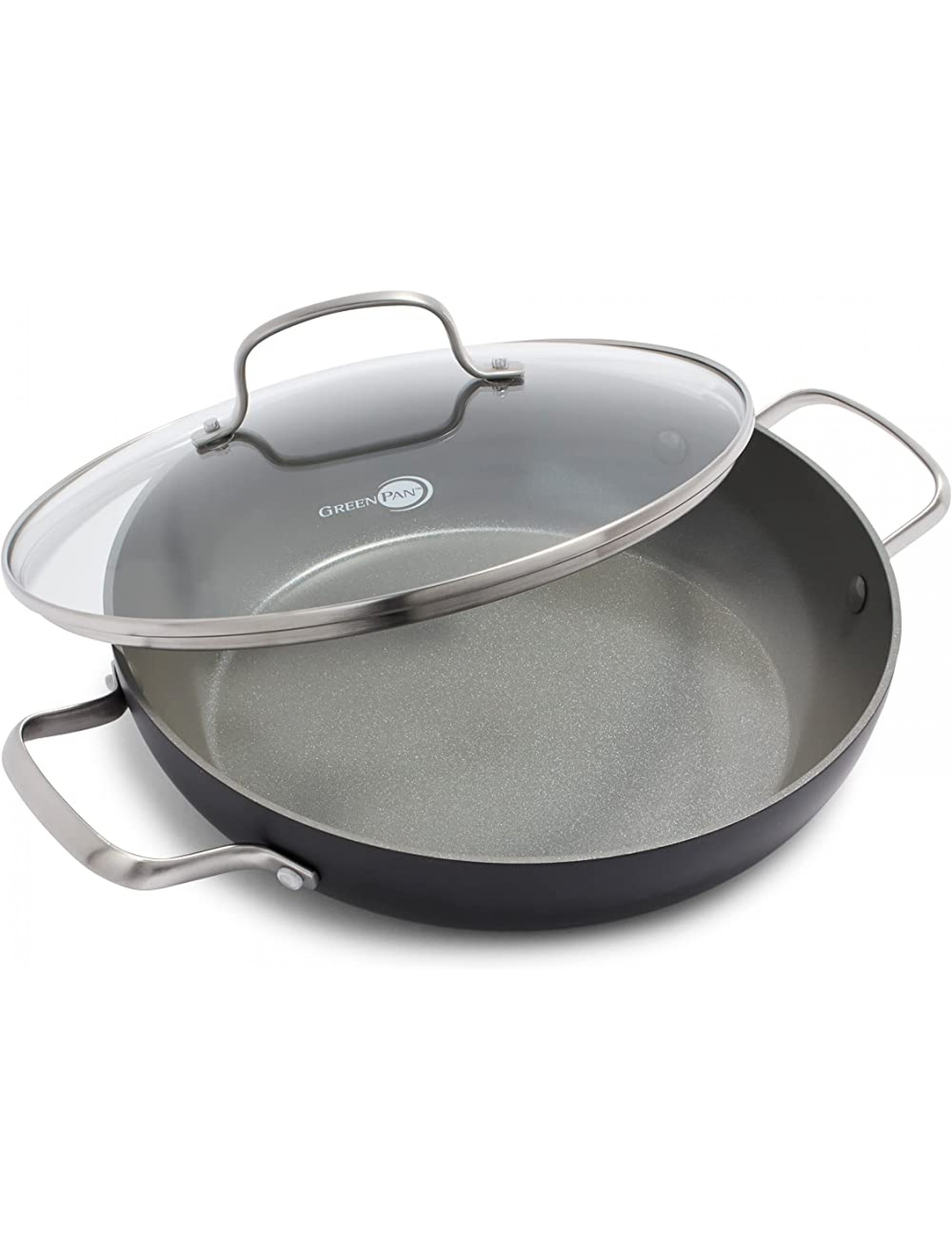 GreenPan Chatham Hard Anodized Healthy Ceramic Nonstick 11 Everyday Frying Pan Skillet with 2 Handles and Lid PFAS-Free Dishwasher Safe Oven Safe Gray - B7J131AND