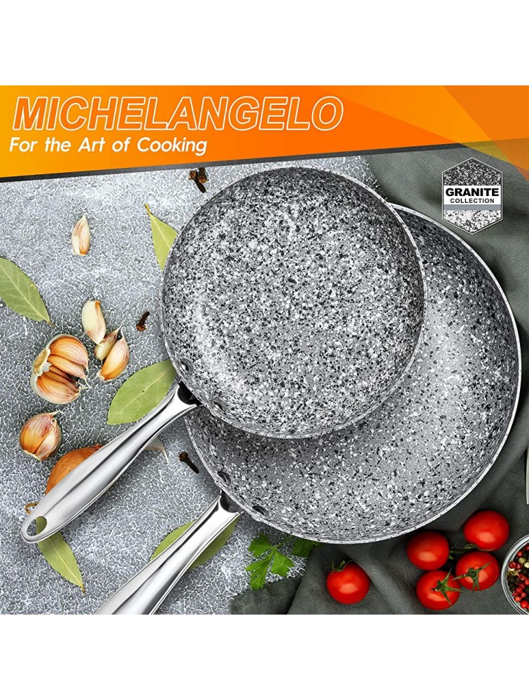 MICHELANGELO Frying Pan Set with Lid 9.5 & 11 Stone Frying Pan Set with 100% APEO & PFOA-Free Non-Stick Coating Granite Skillet Set with Lid Nonstick Frying Pans 2 Piece - BL56KWBPC