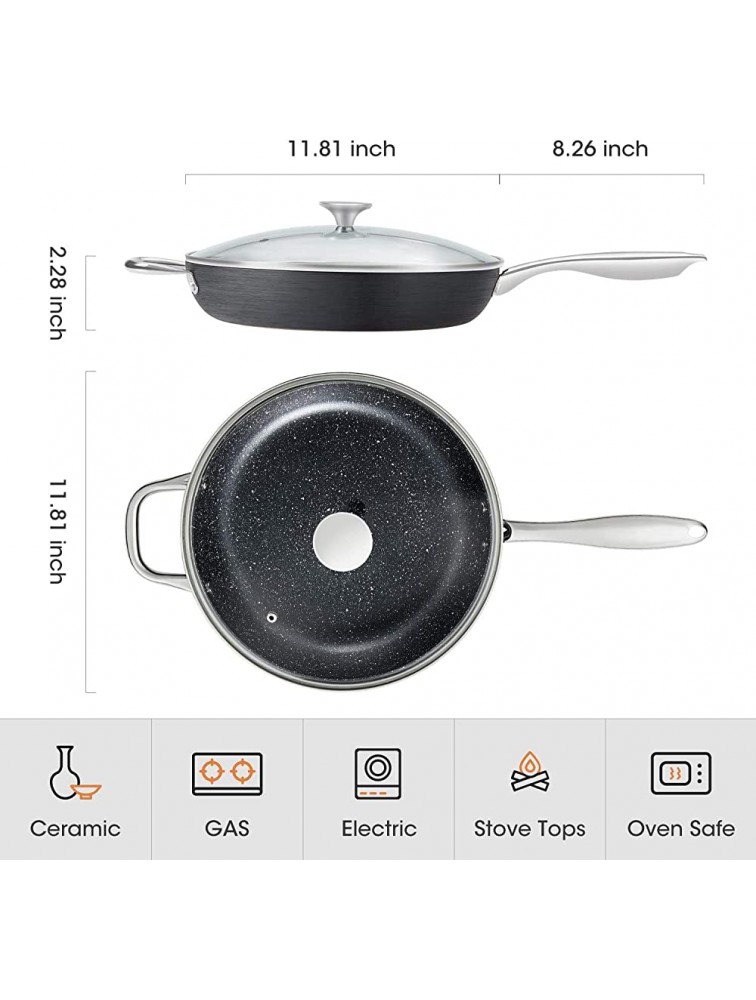 MICHELANGELO Hard Anodized Frying Pan Nonstick 12 Inch Frying Pan with Lid Nonstick Skillet with Lid Large Frying Pan with Stainless Steel Handle Non Stick Fry Pan with Lid Induction Compatible - BXQ94QRGS