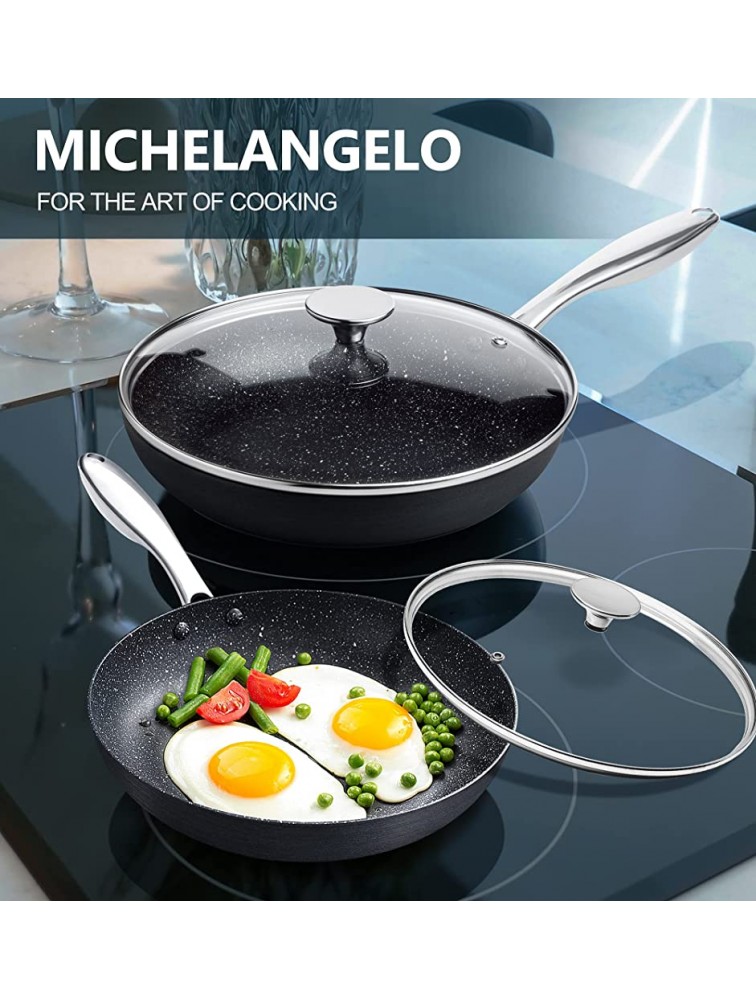 MICHELANGELO Hard Anodized Frying Pans Nonstick with Lid 9.5 & 11 Nonstick Frying Pan Set with Lids Frying Pans for Cooking Nonstick Skillet Sets with Granite-derived Interior 2 Pan Set - B1VK0HBQJ