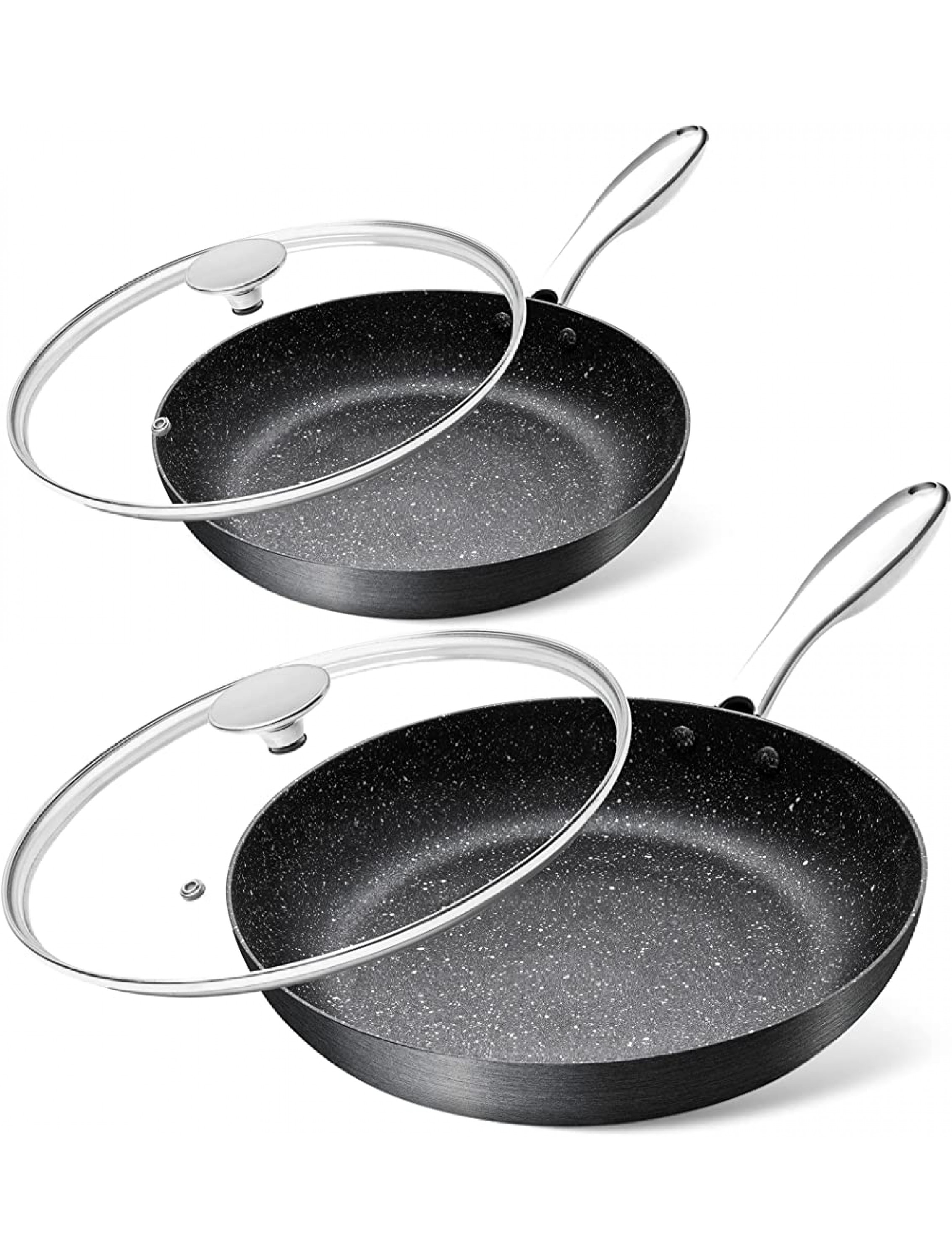 MICHELANGELO Hard Anodized Frying Pans Nonstick with Lid 9.5 & 11 Nonstick Frying Pan Set with Lids Frying Pans for Cooking Nonstick Skillet Sets with Granite-derived Interior 2 Pan Set - B1VK0HBQJ