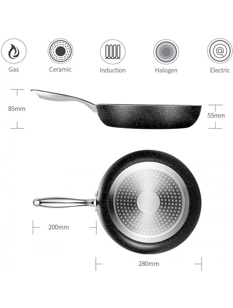 Nonstick Frying Pan Induction Skillet Pans 28cm Omelet Chef Pan with Granite Coating-PFOA Free S.S Handle Oven & Dishwasher Safe Black 11-inch - B4QJPKEJN