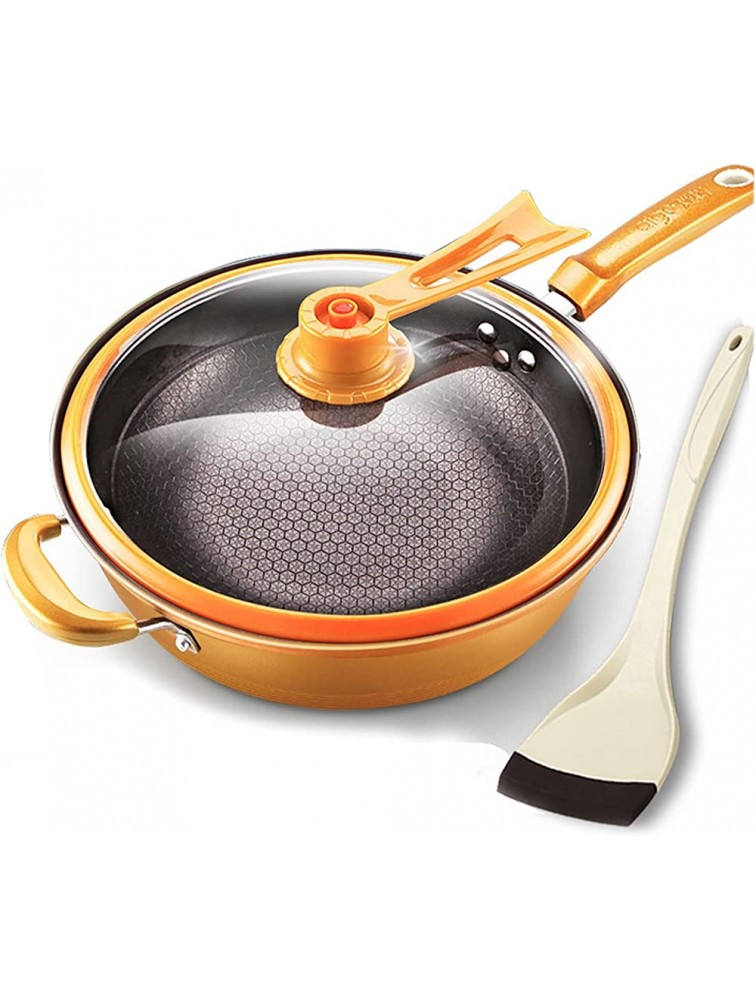SHUOG Kitchen Pot 32cm Iron Frying Pan Heat-preserve Vacuum Pot Boiling Cease-fire Health Preservation Pan Cooking Wok Pan With Uprigh Chef's Pans Color : Golden pot set - BHQJMT6BU