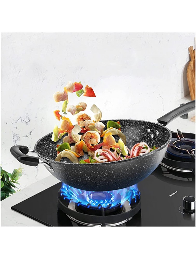 SHUOG Maifan Stone Wok Non-stick Pan Household Pan Iron Wok No Oily Smoke Cooking Pot With Induction Cooker Gas Stove General Skillet Chef's Pans Color : 32 cm with lid - BMRXXKALA
