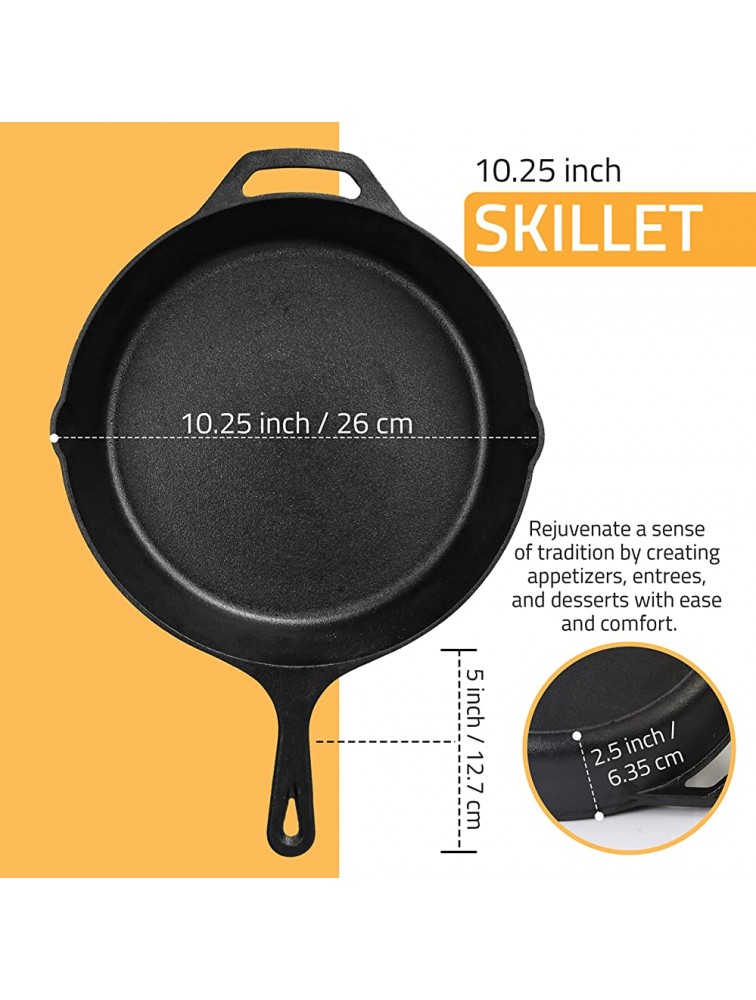 Utopia Kitchen 10.25 Inch Pre-Seasoned Cast Iron Skillet Frying Pan Safe Grill Cookware for Indoor & Outdoor Use 26 cm Cast Iron Pan Black - BTAV93FZS