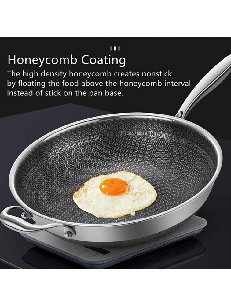YZXZM 13 Inch Frying Pan with Lid-Nonstick Honeycomb Hybrid Technology PFOA Free Large Five-Layered 316 Stainless Steel Chef Fry Pan Induction Cooktop Compatible Dishwasher and Oven Safe - BJF1EO1HM