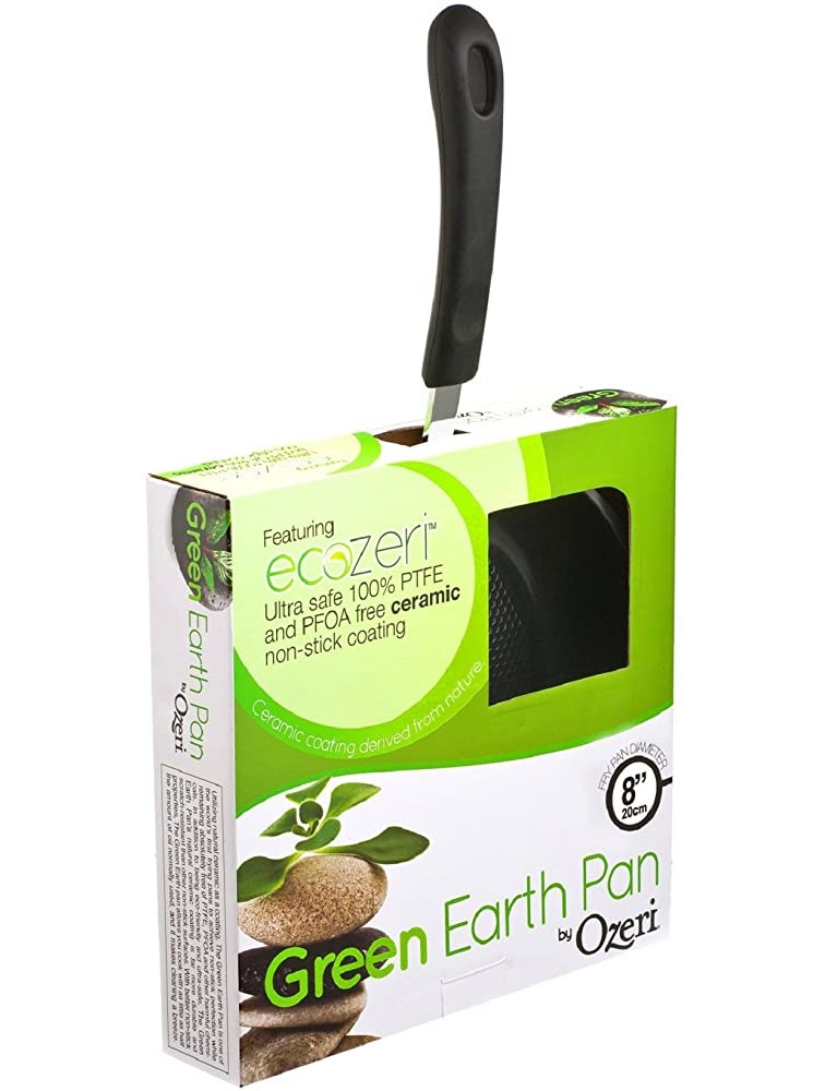 8 Green Earth Frying Pan by Ozeri with Textured Ceramic Non-Stick Coating from Germany 100% PTFE PFOA and APEO Free - BLYESXTII