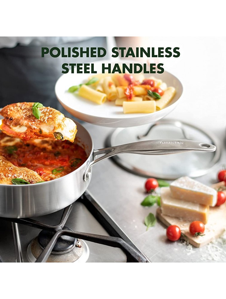 GreenPan Venice Pro Tri-Ply Stainless Steel Healthy Ceramic Nonstick 10 Piece Cookware Pots and Pans Set PFAS-Free Multi Clad Induction Dishwasher Safe Oven Safe Silver - B75H5VGLC