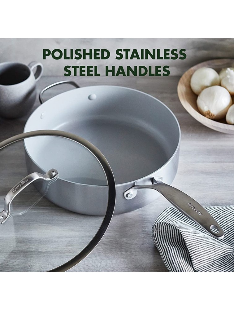 GreenPan Venice Pro Tri-Ply Stainless Steel Healthy Ceramic Nonstick 5QT Saute Pan Jumbo Cooker with Helper Handle and Lid PFAS-Free Multi Clad Induction Dishwasher Safe Oven Safe Silver - BFYFFNZ96