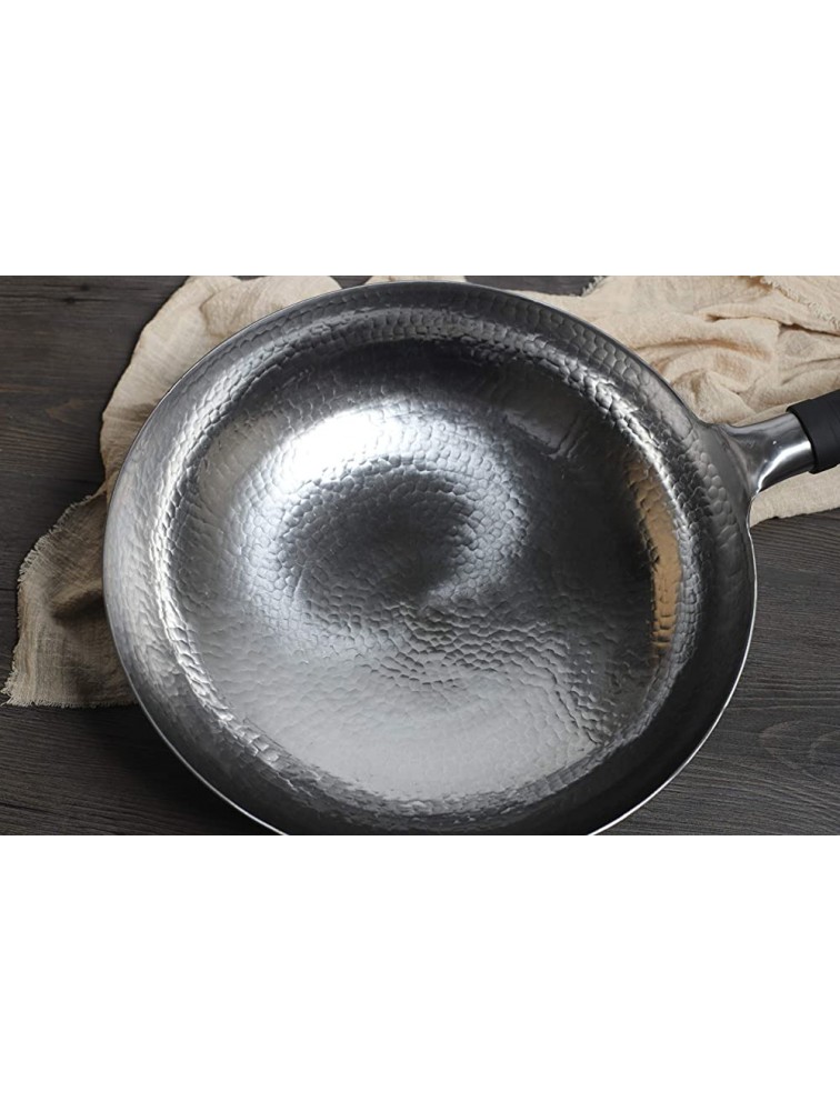 Mecete Wok pan 5th Generation Traditional Hand Hammered Uncoated Carbon Steel Pow Wok with one piece Steel Handle one piece pan 13.3 Inch Round Bottom 1.8 mm thickness - B7TB954D1
