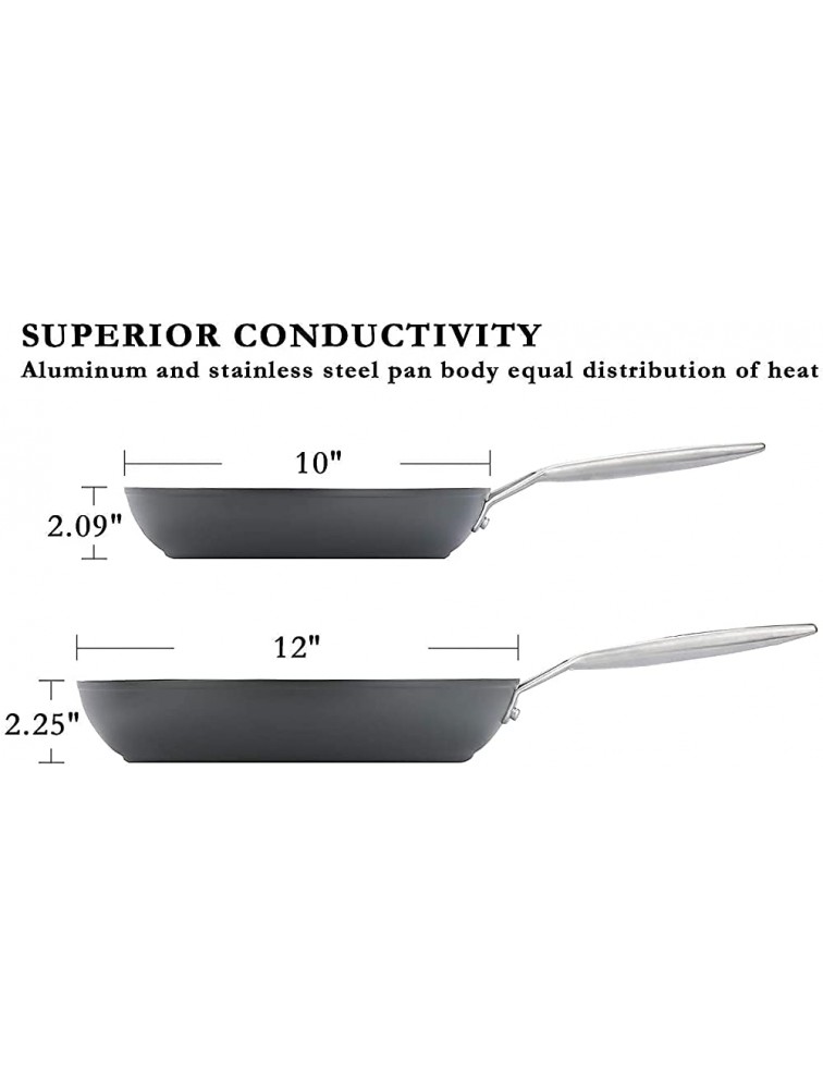 MSMK Professional Heat Distribution Nonstick Frying Pan Set Fry Pan Set Skillet Set 10 Inch and 12 Inch Oven Safe Dishwasher Safe Hard Anodized Gray - BP925OS3I