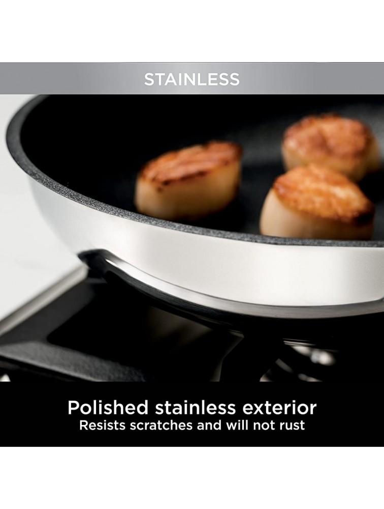 Ninja C62000 Foodi NeverStick Stainless 8-Inch & 10.25-Inch Fry Pan Set Polished Stainless-Steel Exterior Nonstick Durable & Oven Safe to 500°F Silver - BLGO54AC0