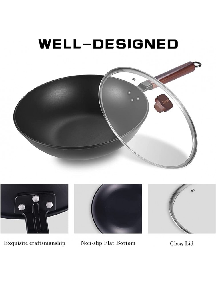 Nonstick Wok Pan 2 Pieces Frying Pan Cookware Set Hard-Anodized Nonsitck Wok with Lid Frying Pan Skillet Set APEO & PFOA-Free 9.8 and 12 Black - BXXQY9N6W