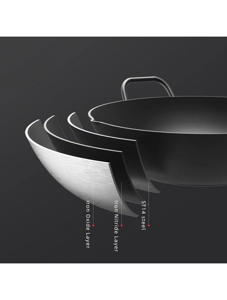 Taste plus Carbon Steel Wok with Domed and Lid for All Stoves 12 Inch Chinese Wok Pan with Wooden Handle and Steel Helper Handle - BZVX2XPFD