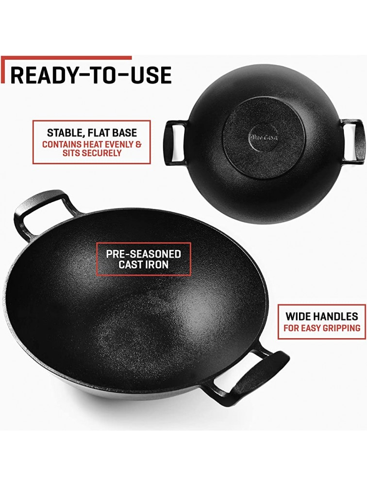 Uno Casa Cast Iron Wok Pan 8 lb. Flat Bottom Wok with Silicone Lid 12 Inch 5.2 Q Compact Durable Induction Wok for Both Indoor and Outdoor Cooking - BZIA6QIFH