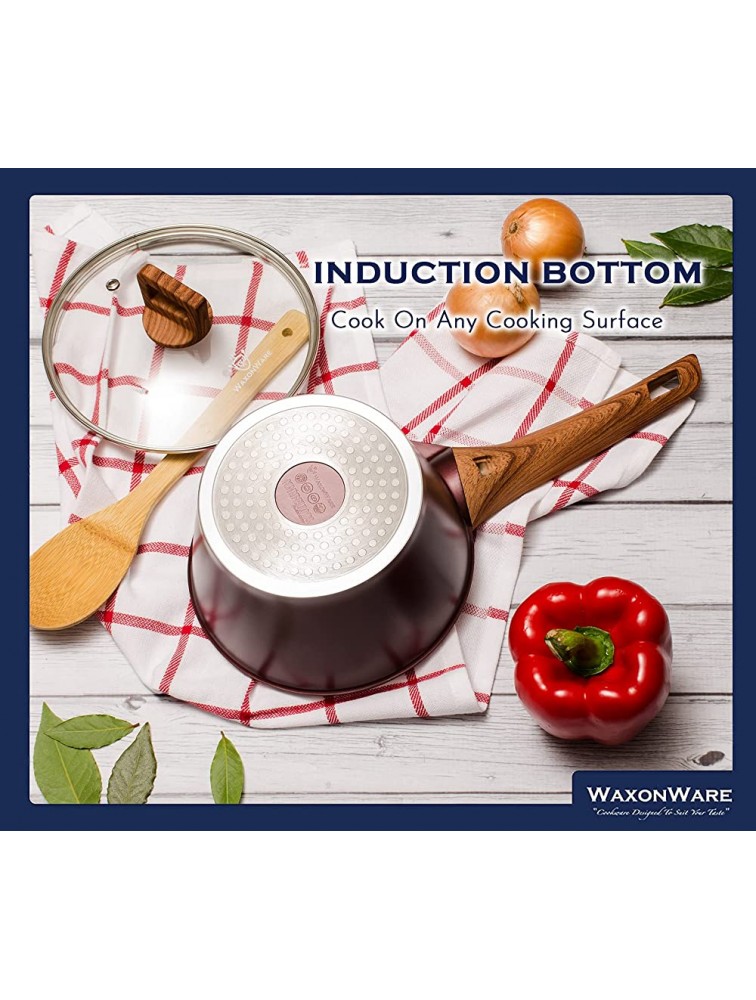 WaxonWare Non Stick Saucepan & Wok Pot Induction Compatible & Marbellous Coating A 100% PFOA Free Coating Made In Germany For Sauces Soups Pasta & Rice 2.2 Quart Saucepan - B7R952YN3
