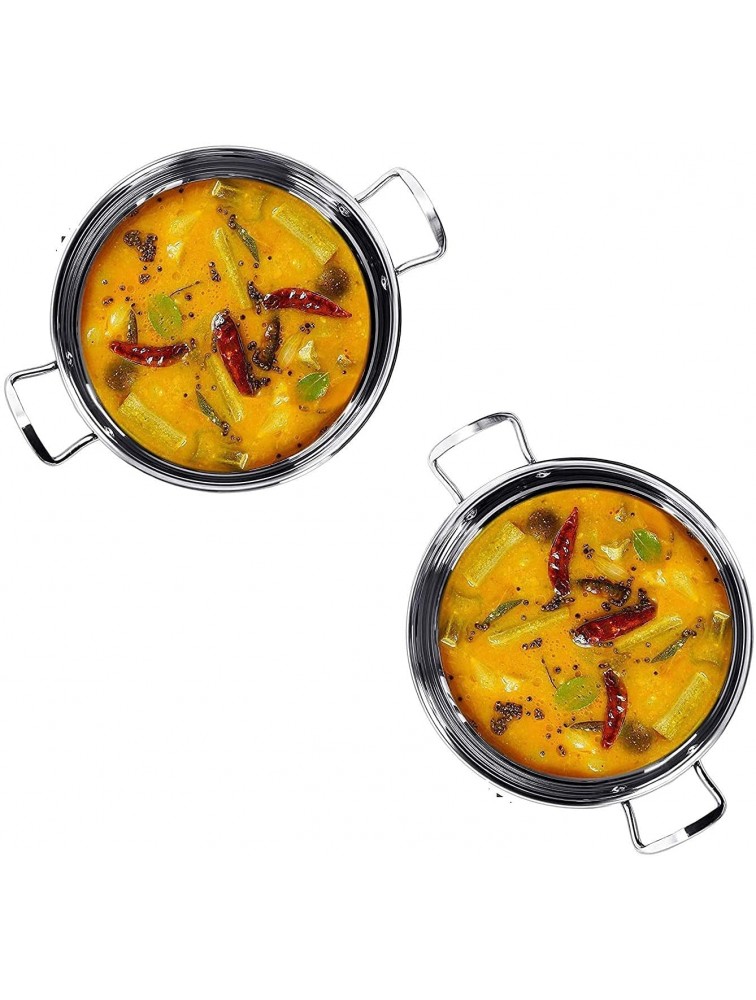 Whopper Set Of 2 Stainless Steel Induction Bottom Stir Fry Pan Everyday Pan Induction & Gas Stove Friendly Kadhai 1750 ML1.75 Qt 2000 ML 2 Qt - BEWU42RRO
