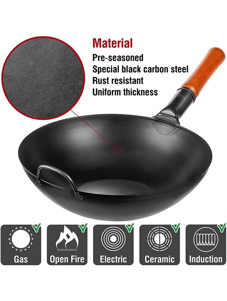YOSUKATA Carbon Steel Wok Pan 13,5 “ and YOSUKATA 17’’ Wok Spatula and Ladle Set of 2 Heat-Resistant Wok Tools - B3R122MYL