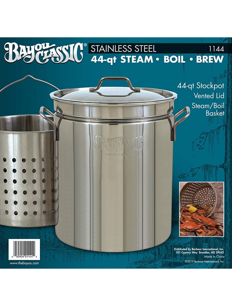 Bayou Classic 1144 1144-44-qt Stainless Stockpot with Basket 44 quarts Silver - B4G9ENWZ8