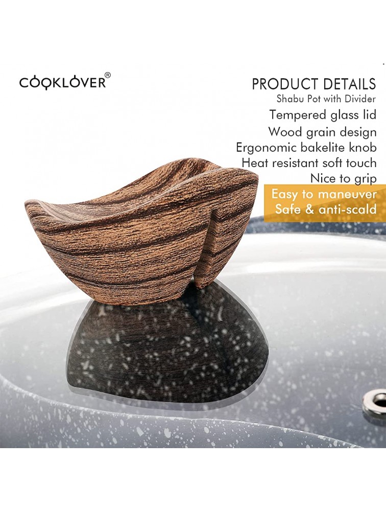 COOKLOVER Shabu Pot with Lid Non-Stick Casserole Induction Shabu Hot Pot with Divider 11.8 Inch 4.5L 5.64lb Grey - BLT3I5G84