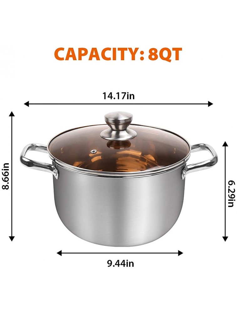 DricRoda Nonstick Stock Pot 8 Quart Soup Pot with Lid and Double Handles Large Pot for Cooking Stainless Steel Pasta Pot with Glass Lid for Home Restaurant Party Dishwasher Safe - B8W2ZOQR5