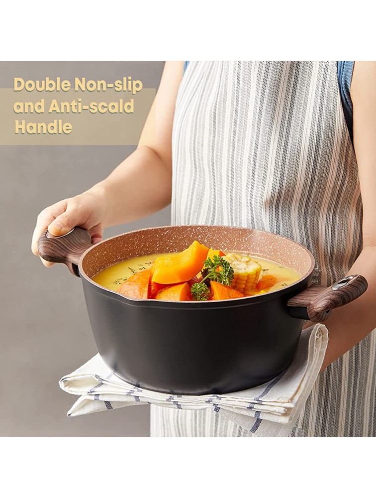 Ecowin Stock Pot with Lid 3 Quart Nonstick Cooking Soup Pasta Pot Granite Coating with Pour Spout Stockpot Casserole Stone Cookware Free of PFOA PTFE Keep Cool Handle Easy to Clean - B8GCHBAJQ