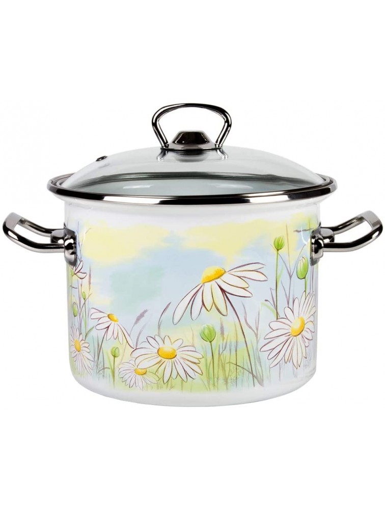 Enamel Stock Pot Daisy Fields Enamel Cooking Pot Enameled Pot with Lid 5.8-qt. 5.5 L - BU5JVXYP9