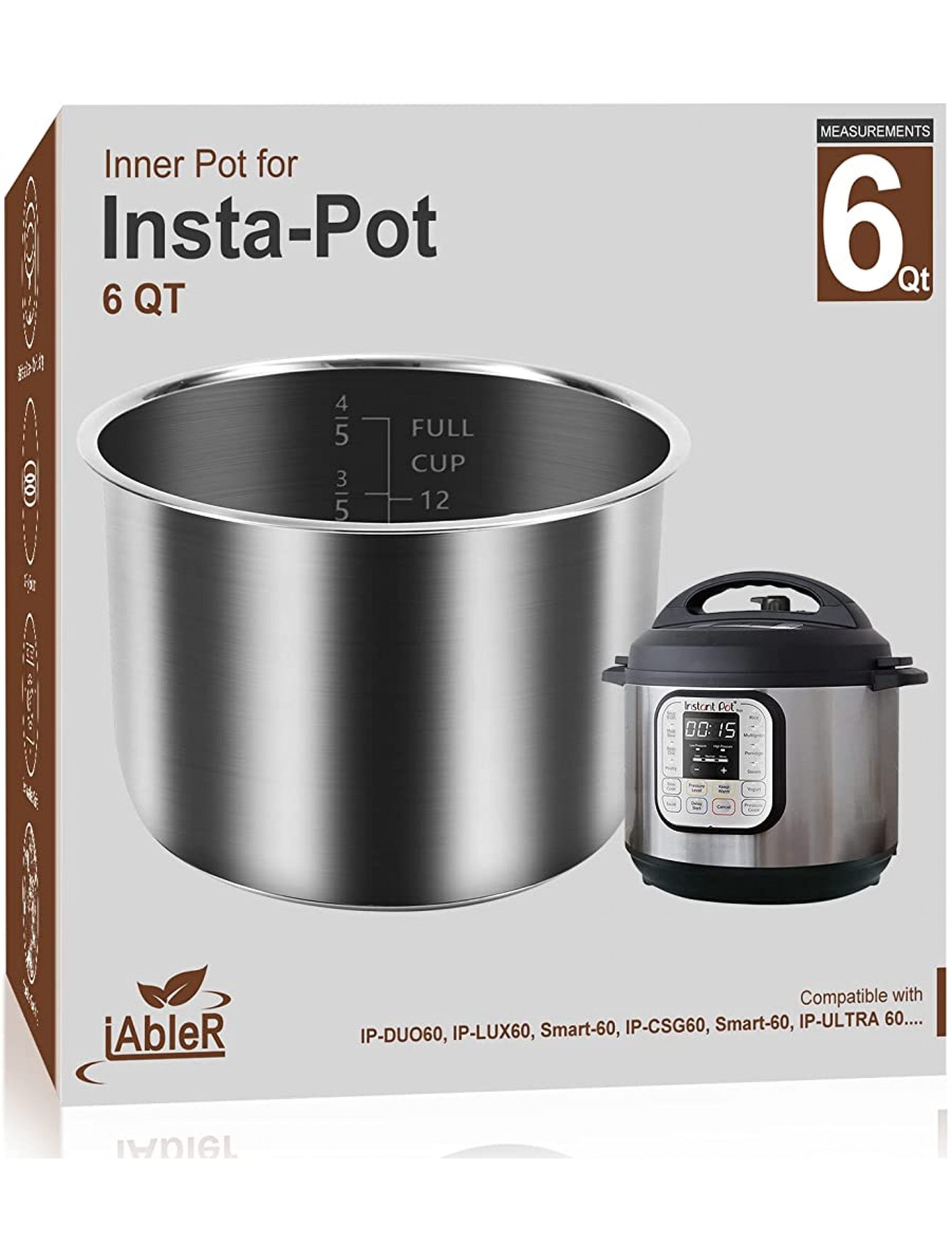 Genuine Inner Pot for Instant Pot 6 Qt Pot for InstaPot Inner Cooking Pot Stainless Steel Equivalent to IP-POT-SS304-60 Nonstick Pot for IP-DUO LUX CSG 6Qt - B82VX2U0J