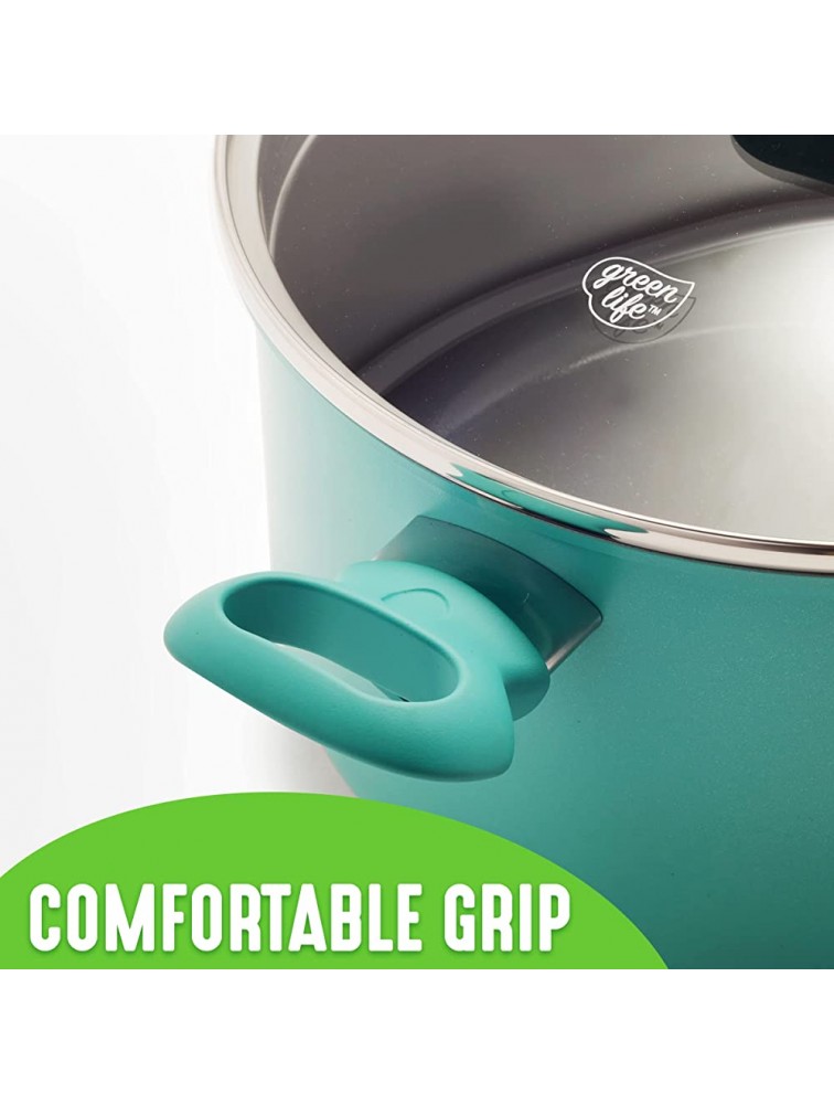 GreenLife Soft Grip Diamond Healthy Ceramic Nonstick 6QT Stock Pot with Strainer Lid PFAS-Free Dishwasher Safe Turquoise - B5RUQSD4E