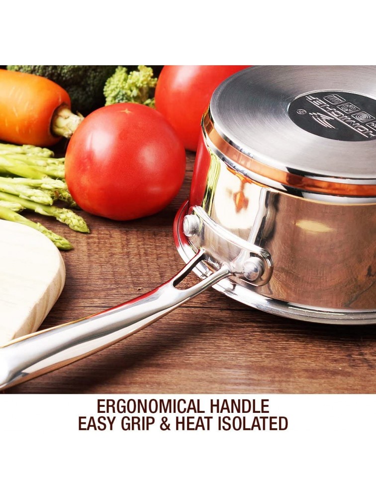 HOMI CHEF Mirror Polished Copper Band Nickel Free Stainless Steel 1 QT Saucepan with Glass Lid No Toxic Non Stick Coating 6.5 Inch Small Saucepan Induction Pan with Lid Non Toxic Cookware - B4ELIZNK1