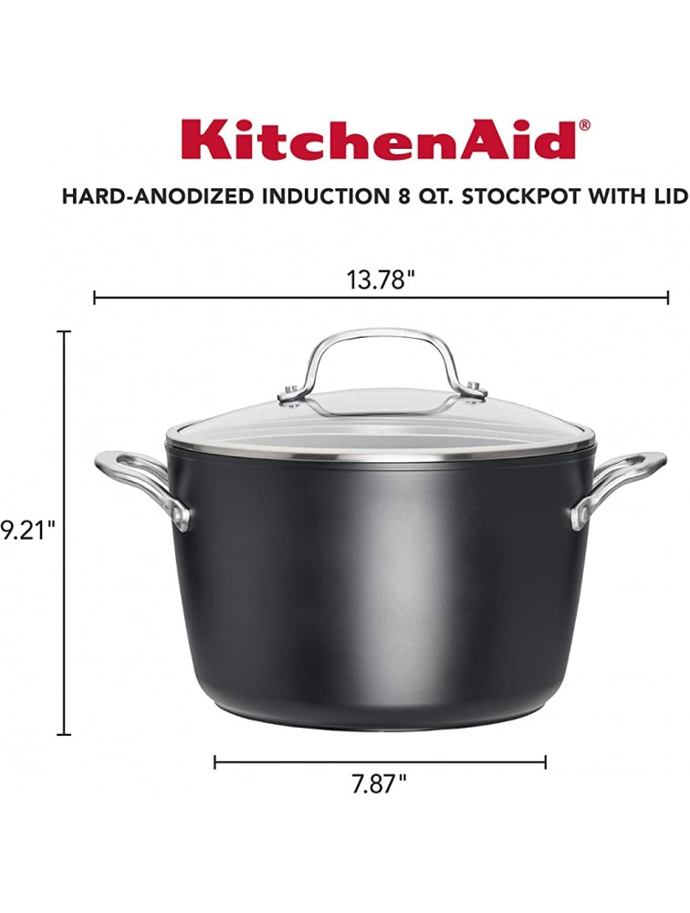 KitchenAid Hard Anodized Induction Nonstick Stock Pot Stockpot with Lid 8 Quart Matte Black - BBDJO8VXN