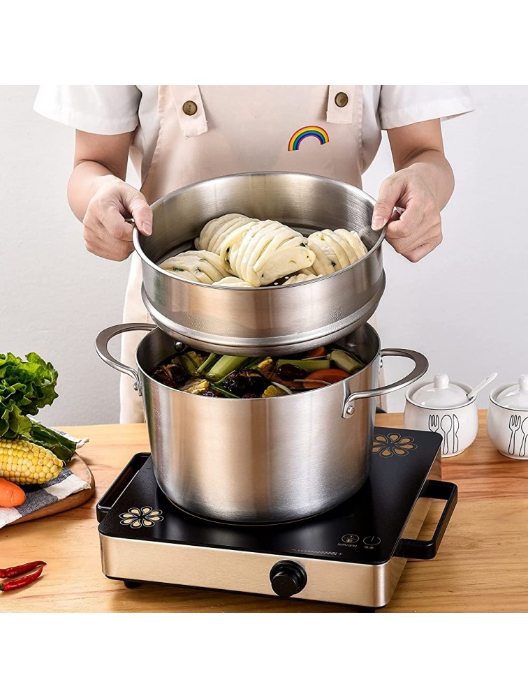 LOLYKITCH Stainless Steel Stock Pot Tri-Ply Soup Pot with Steamer Basket、Glass Lid Double Handle Compatible with Induction Gas Ceramic Electric Stoves and Oven Resistant 5 QT Steamer Pot Set - BEUKCPMGP