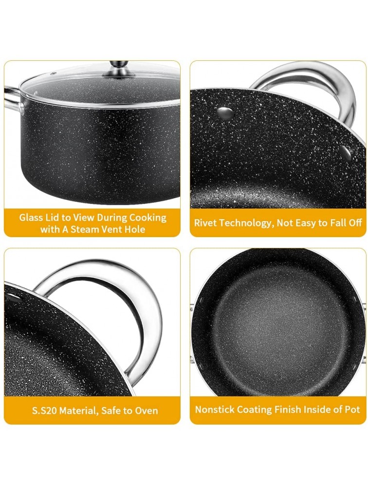 Nonstick Stock Pot with Lid 6 Quart Cooking Pot Non Stick Soup Pot with Lid 6 Qt Induction Pasta Pot with Ergonomic Handle All Stove Compatible - BM00QVUV8
