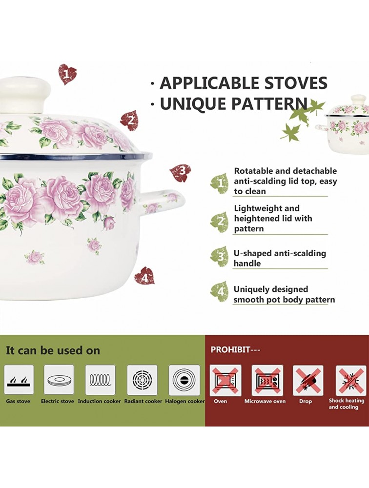 Retro Flower Enamel Stockpot with Lid,Stockpots for Cooking 3L PINK ROSE - BUCFP3AQJ