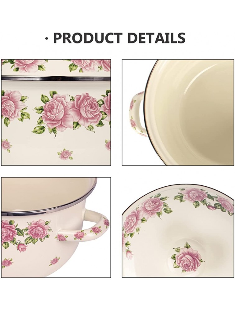 Retro Flower Enamel Stockpot with Lid,Stockpots for Cooking 3L PINK ROSE - BUCFP3AQJ