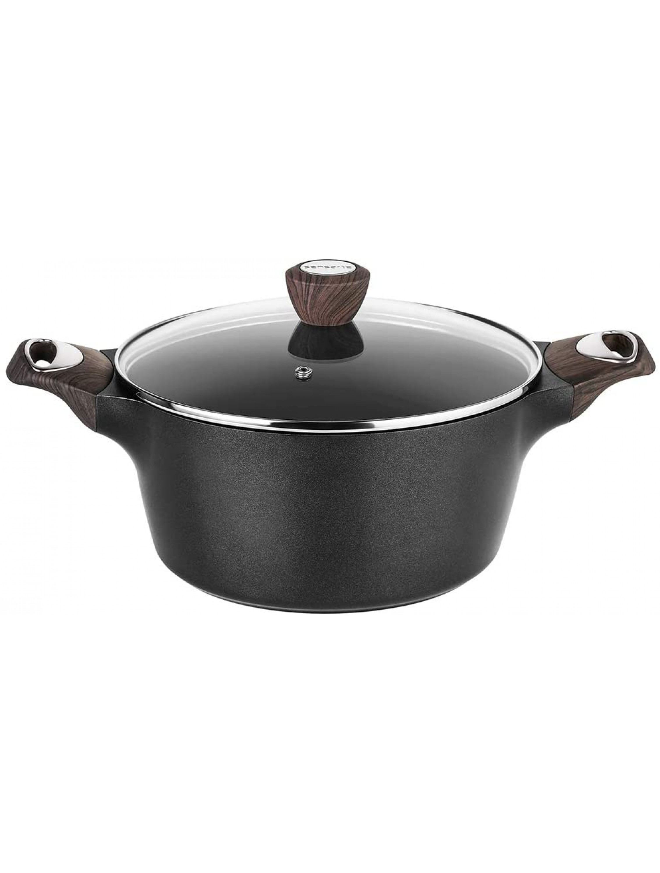 SENSARTE Stock Pot Nonstick 4.5 Quart Soup Pot Casserole Pot with Lid Healthy Pasta Pot Cooking Pot Black Sauce Pot with Woodgrain Bakelite Handle All Stove Compatible Cookware Easy to Clean - BCQFXWJAD