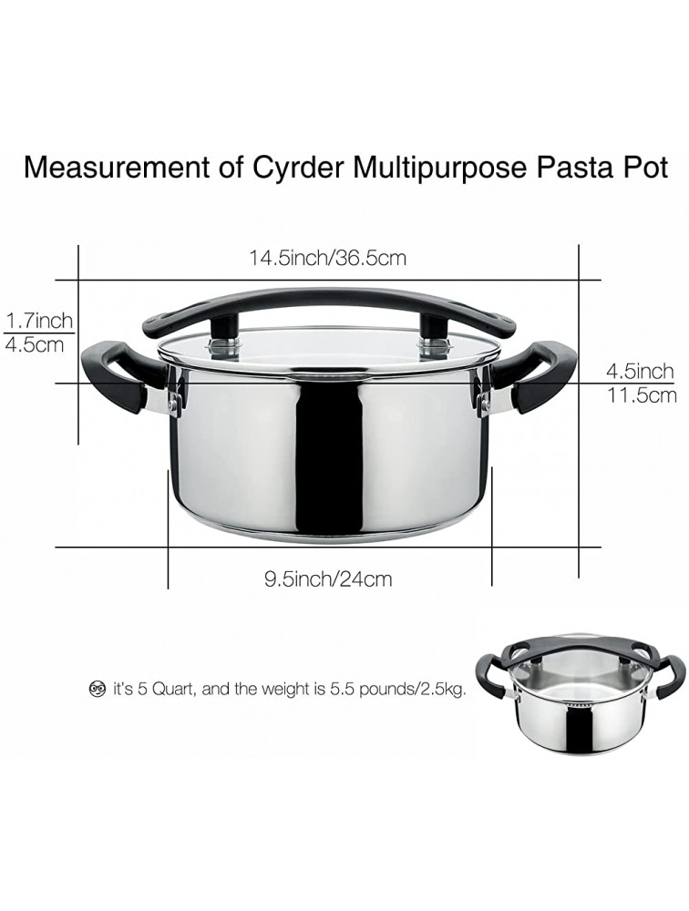 Stainless Steel Pasta Pot by Cyrder Stock Pot with Strainer Lid Easy Drain Food Pasta Pots Strainer Lid Pot Comfort Bakelite Handle Easy Clean Cooking Pot Dishwasher Safe 5 Quart Silver - BN6R9PZC9