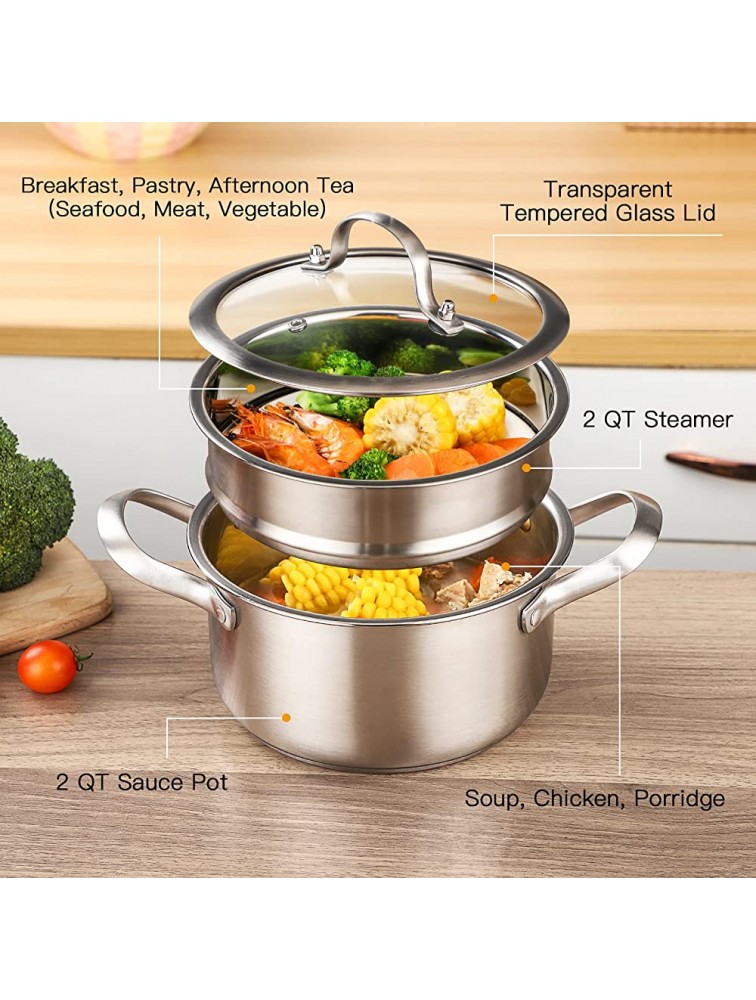 Stainless Steel Stock Pot with Steamer Basket 3 Piece Pasta Pot with Veggie Steamer and Cooking Pot Small Pot Induction with Vented Glass Lid Safe and Durable Saucepan 2L - BSY36C04T