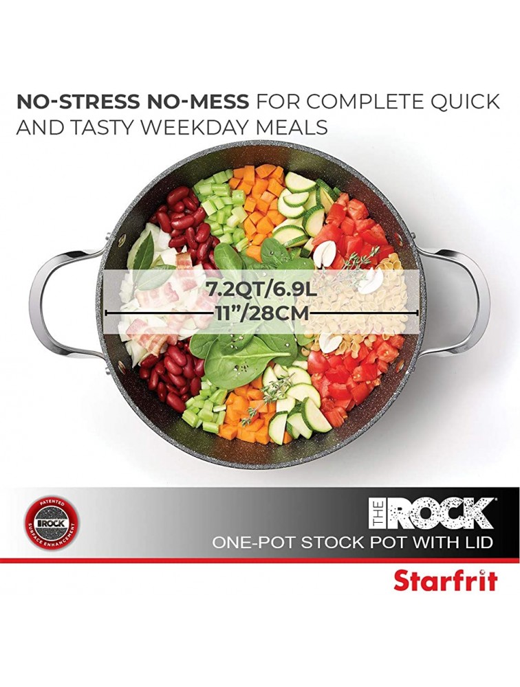 The Rock by Starfrit One-Pot 7.2-Quart Stock Pot with Lid and Stainless Steel Riveted Handles White - B37WILTUI