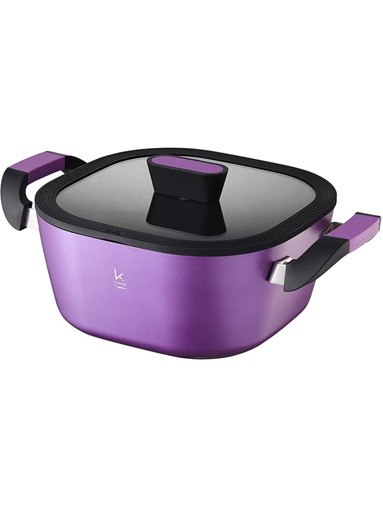 Todamu Cooking Pot,Pasta Pot,Stock Pot With Tempered Glass Lid,Casserole,Forged Aluminum,Teflon Classic,Bakelite Handle,Induction Bottom,4.8QT,Kreate By Karim14.2 x 9.5 x 4.3 inches,Purple - BMM2UH1F3