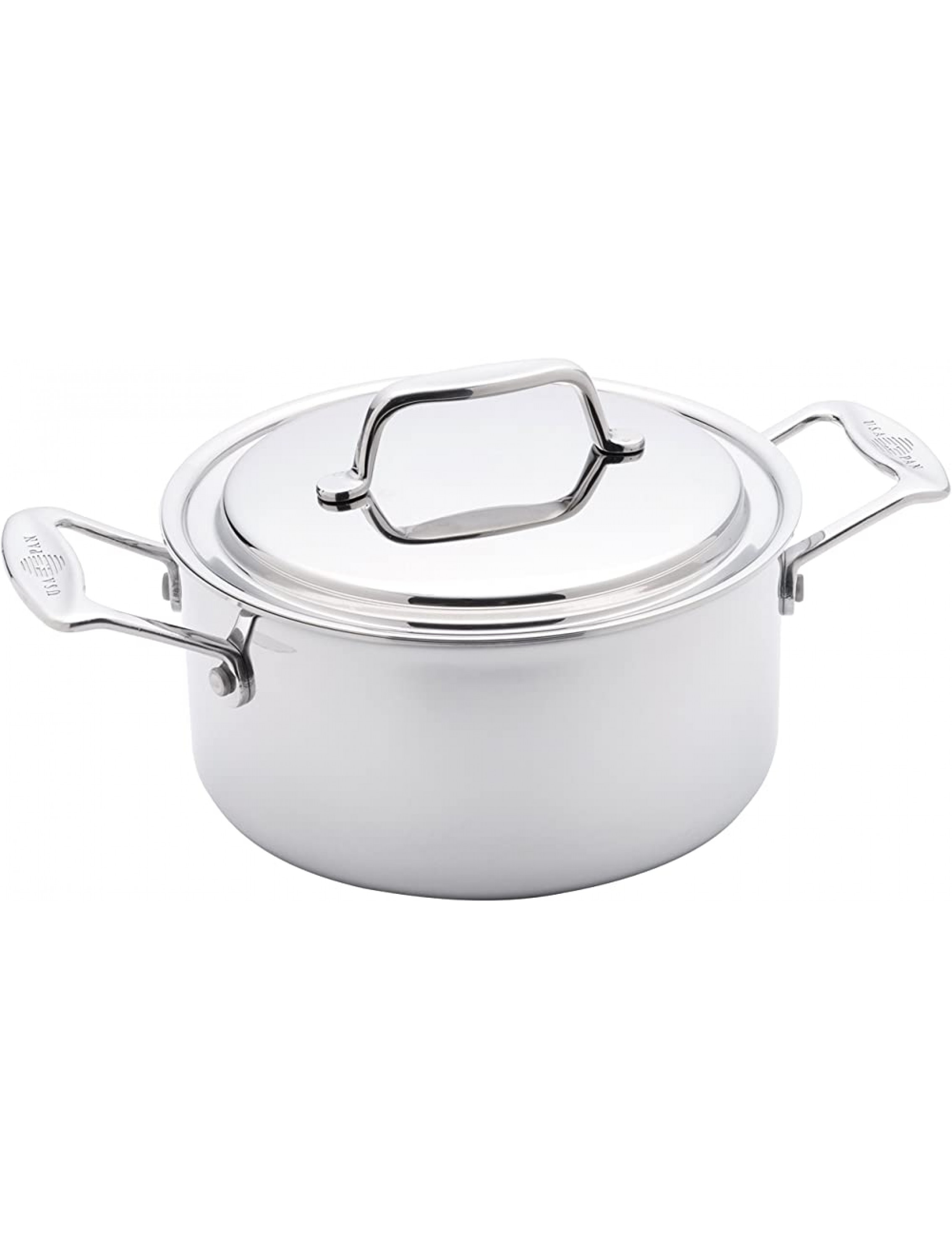 USA Pan Cookware 5-Ply Stainless Steel 3 Quart Stock Pot with Cover Oven and Dishwasher Safe Made in the USA Silver - BMH3ENPJA
