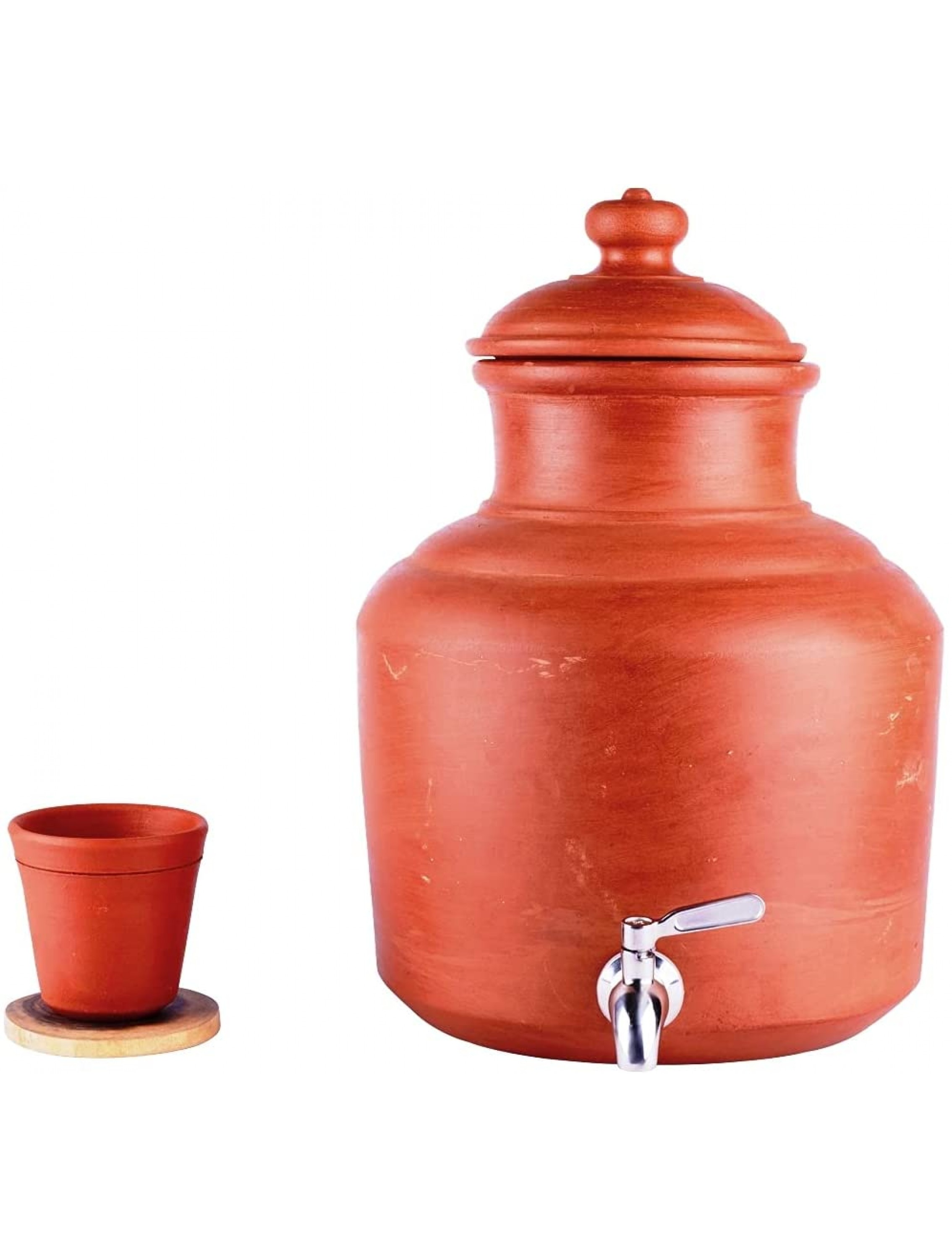 Village decor handmade earthen clay water pot with Accessories 7000 ML pot Tap Model - BIJDEC4YQ