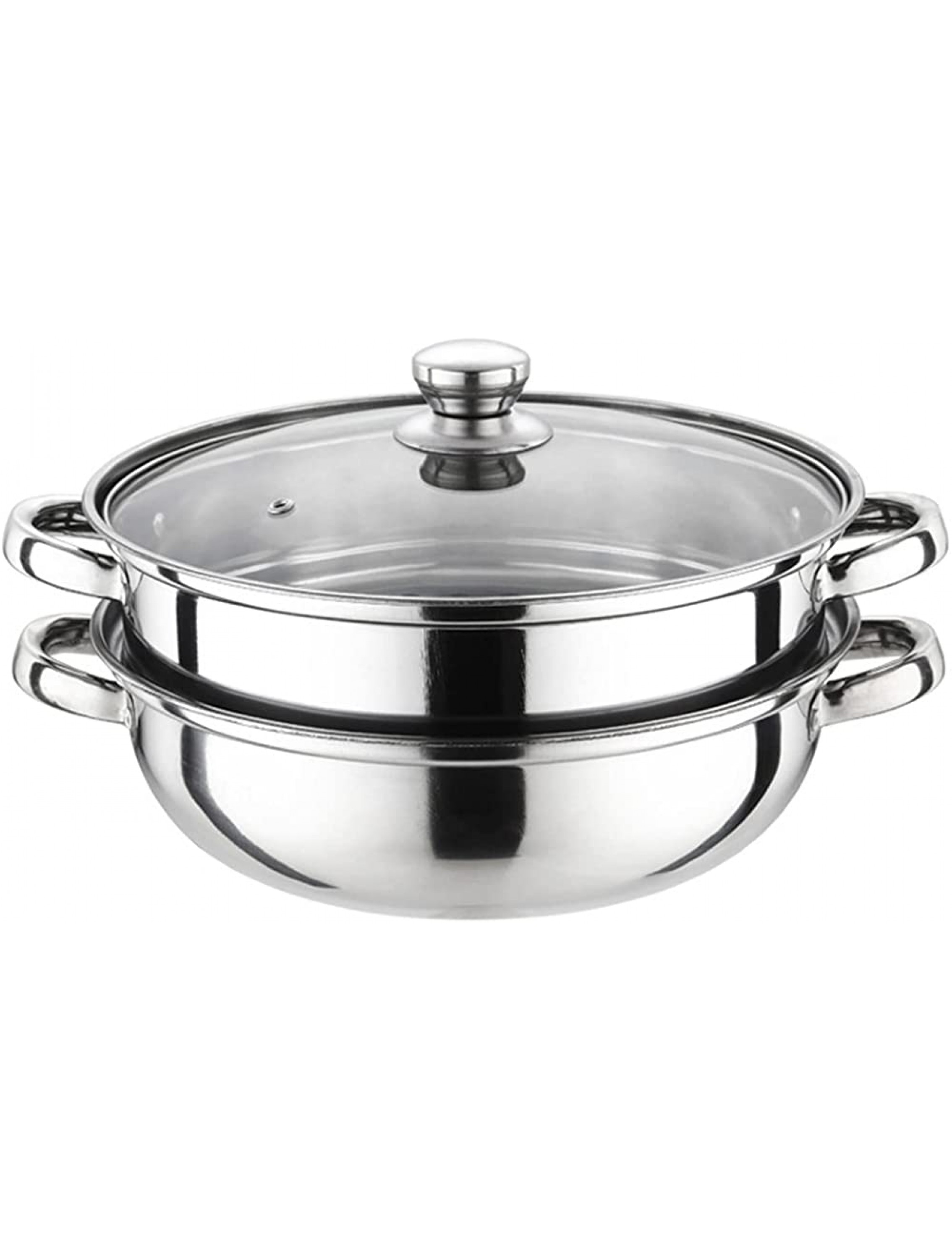 2 Piece Stainless Steel Steamer Pot Set with Glass Lid and handle,for Steamer Cooking,Casserole,Saucepan 2 layer - B5UBKKRZB
