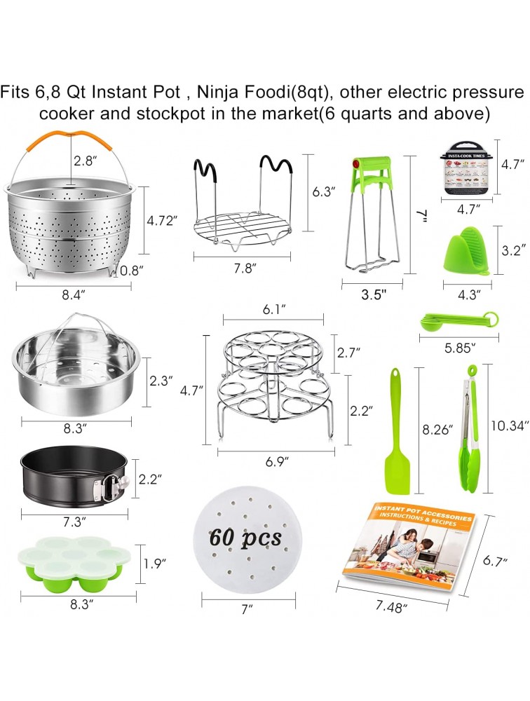 20Pcs Accessories for Instant Pot 6 qt 8qt Ninja Foodi 8qt 60 Pcs Parchment Papers 2 Steamer Baskets Springform Pan,Stackable Egg Steamer Rack Instruction & Recipes Book - BQ4OXMWG6